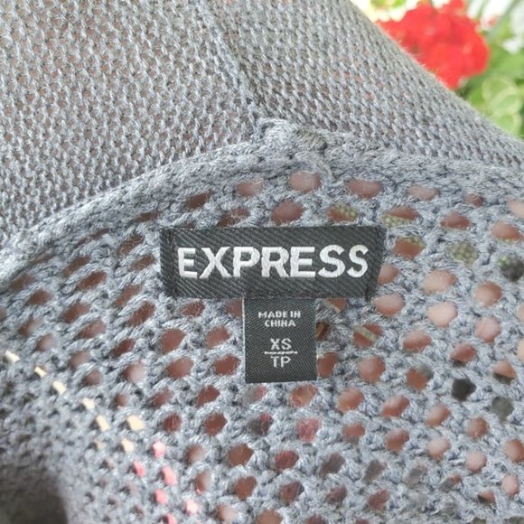 Express Gray Short Sleeve Sweater Open Front Cardigan Dolman Preppy Casual XS - Picture 3 of 6